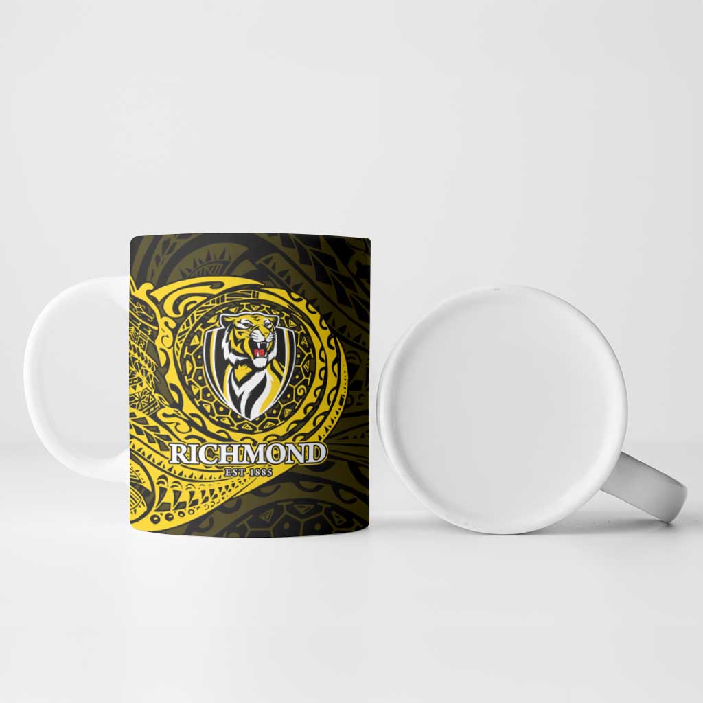 Personalized Richmond Tigers Polynesian Ceramic Mug Tribal Chest and Sleeve Tattoo Heritage Warrior