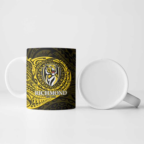 Personalized Richmond Tigers Polynesian Ceramic Mug Tribal Chest and Sleeve Tattoo Heritage Warrior