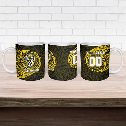 Personalized Richmond Tigers Polynesian Ceramic Mug Tribal Chest and Sleeve Tattoo Heritage Warrior