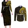 Personalized Richmond Tigers Polynesian Couples Matching Long Sleeve Bodycon Dress and Long Sleeve Button Shirt Tribal Chest and Sleeve Tattoo Heritage Warrior