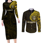 Personalized Richmond Tigers Polynesian Couples Matching Long Sleeve Bodycon Dress and Long Sleeve Button Shirt Tribal Chest and Sleeve Tattoo Heritage Warrior
