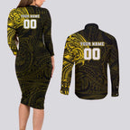 Personalized Richmond Tigers Polynesian Couples Matching Long Sleeve Bodycon Dress and Long Sleeve Button Shirt Tribal Chest and Sleeve Tattoo Heritage Warrior