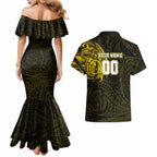 Personalized Richmond Tigers Polynesian Couples Matching Mermaid Dress and Hawaiian Shirt Tribal Chest and Sleeve Tattoo Heritage Warrior