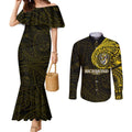 Personalized Richmond Tigers Polynesian Couples Matching Mermaid Dress and Long Sleeve Button Shirt Tribal Chest and Sleeve Tattoo Heritage Warrior