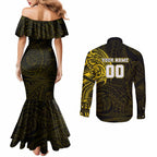 Personalized Richmond Tigers Polynesian Couples Matching Mermaid Dress and Long Sleeve Button Shirt Tribal Chest and Sleeve Tattoo Heritage Warrior
