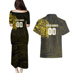 Personalized Richmond Tigers Polynesian Couples Matching Puletasi and Hawaiian Shirt Tribal Chest and Sleeve Tattoo Heritage Warrior