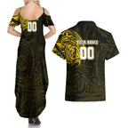 Personalized Richmond Tigers Polynesian Couples Matching Summer Maxi Dress and Hawaiian Shirt Tribal Chest and Sleeve Tattoo Heritage Warrior
