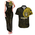 Personalized Richmond Tigers Polynesian Couples Matching Tank Maxi Dress and Hawaiian Shirt Tribal Chest and Sleeve Tattoo Heritage Warrior
