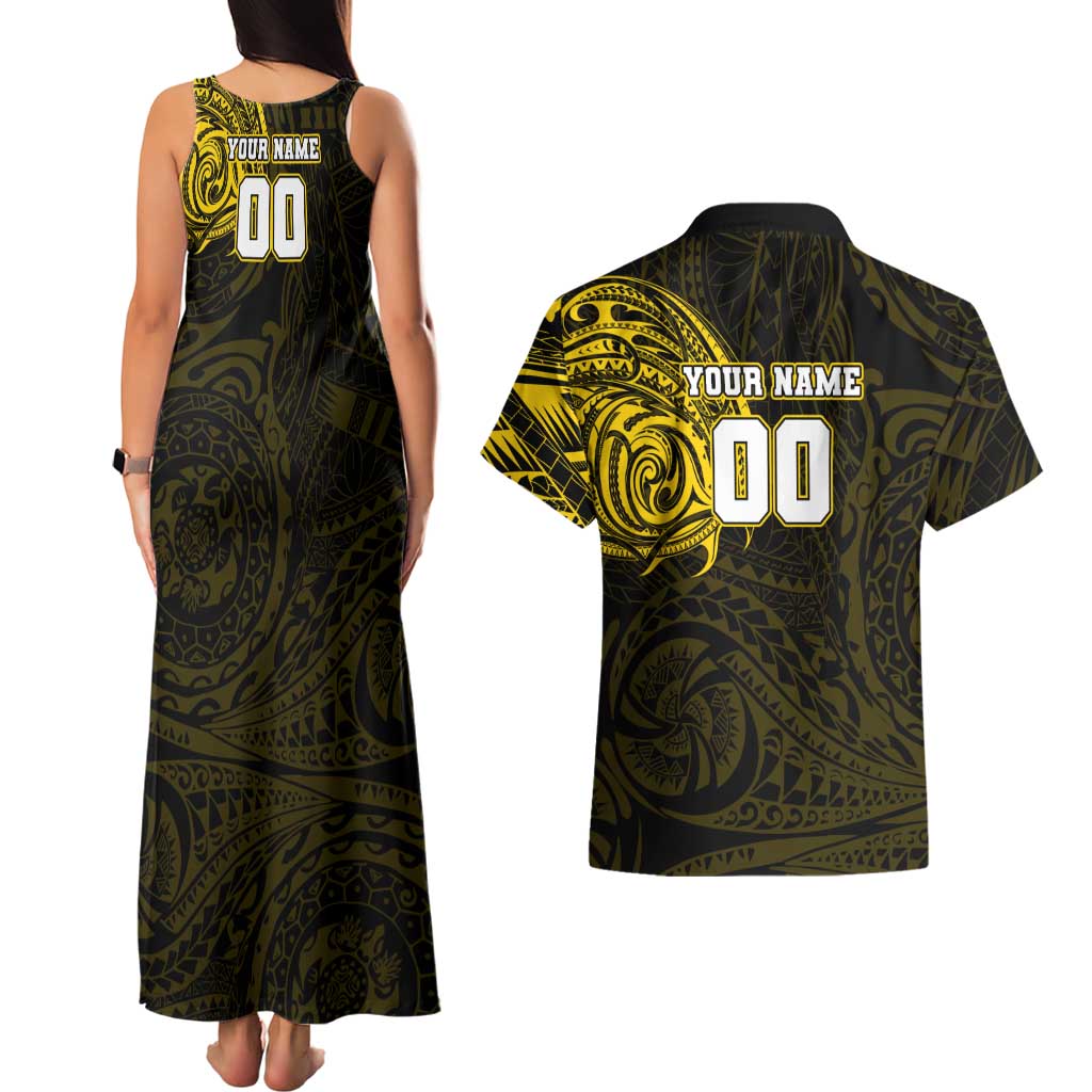Personalized Richmond Tigers Polynesian Couples Matching Tank Maxi Dress and Hawaiian Shirt Tribal Chest and Sleeve Tattoo Heritage Warrior