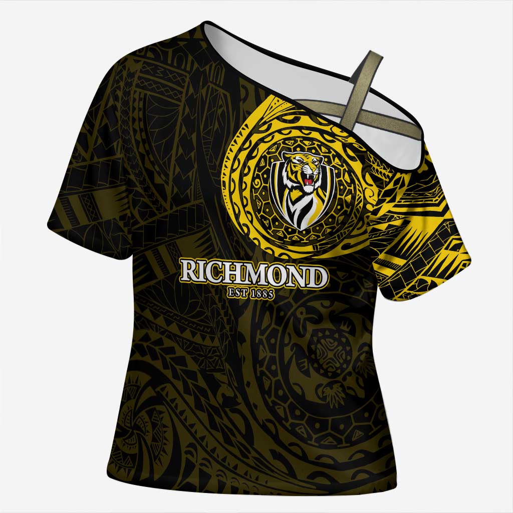 Personalized Richmond Tigers Polynesian Cross Shoulder Shirt Tribal Chest and Sleeve Tattoo Heritage Warrior