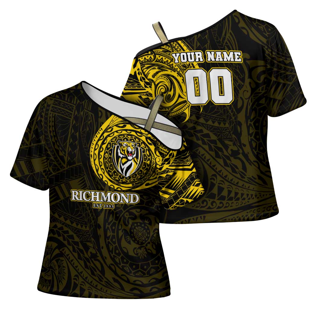 Personalized Richmond Tigers Polynesian Cross Shoulder Shirt Tribal Chest and Sleeve Tattoo Heritage Warrior