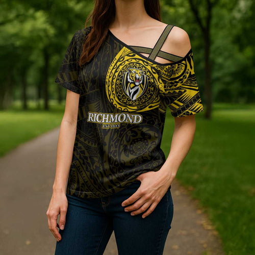 Personalized Richmond Tigers Polynesian Cross Shoulder Shirt Tribal Chest and Sleeve Tattoo Heritage Warrior