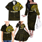 Personalized Richmond Tigers Polynesian Family Matching Off The Shoulder Long Sleeve Dress and Hawaiian Shirt Tribal Chest and Sleeve Tattoo Heritage Warrior