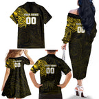 Personalized Richmond Tigers Polynesian Family Matching Off The Shoulder Long Sleeve Dress and Hawaiian Shirt Tribal Chest and Sleeve Tattoo Heritage Warrior