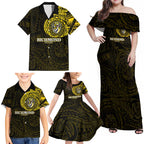 Personalized Richmond Tigers Polynesian Family Matching Off Shoulder Maxi Dress and Hawaiian Shirt Tribal Chest and Sleeve Tattoo Heritage Warrior