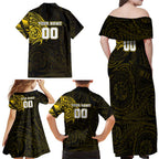 Personalized Richmond Tigers Polynesian Family Matching Off Shoulder Maxi Dress and Hawaiian Shirt Tribal Chest and Sleeve Tattoo Heritage Warrior