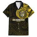 Personalized Richmond Tigers Polynesian Family Matching Off Shoulder Maxi Dress and Hawaiian Shirt Tribal Chest and Sleeve Tattoo Heritage Warrior