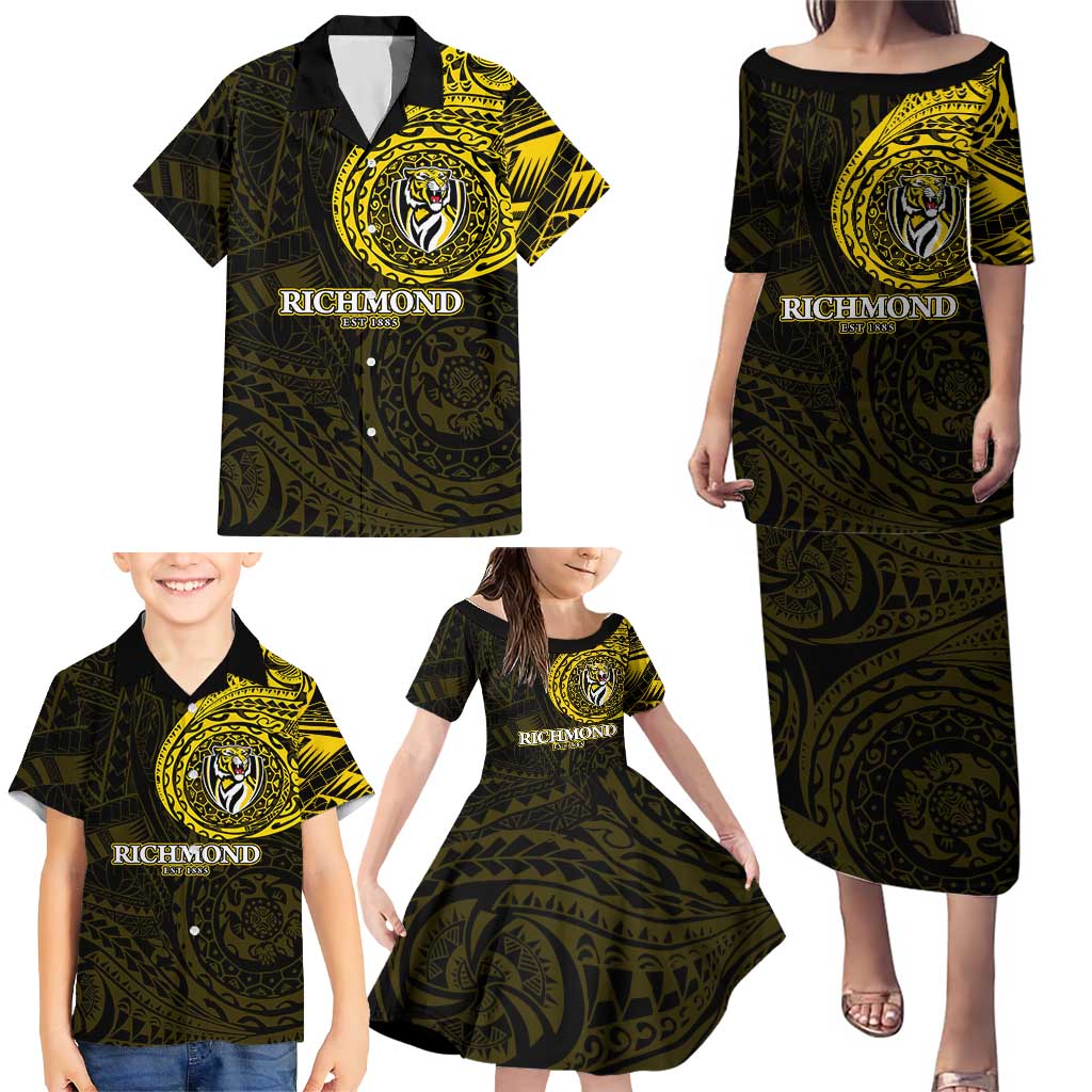 Personalized Richmond Tigers Polynesian Family Matching Puletasi and Hawaiian Shirt Tribal Chest and Sleeve Tattoo Heritage Warrior
