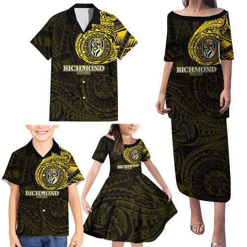 Personalized Richmond Tigers Polynesian Family Matching Puletasi and Hawaiian Shirt Tribal Chest and Sleeve Tattoo Heritage Warrior