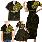 Personalized Richmond Tigers Polynesian Family Matching Short Sleeve Bodycon Dress and Hawaiian Shirt Tribal Chest and Sleeve Tattoo Heritage Warrior