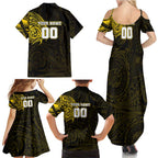 Personalized Richmond Tigers Polynesian Family Matching Summer Maxi Dress and Hawaiian Shirt Tribal Chest and Sleeve Tattoo Heritage Warrior