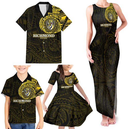Personalized Richmond Tigers Polynesian Family Matching Tank Maxi Dress and Hawaiian Shirt Tribal Chest and Sleeve Tattoo Heritage Warrior