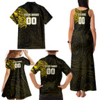 Personalized Richmond Tigers Polynesian Family Matching Tank Maxi Dress and Hawaiian Shirt Tribal Chest and Sleeve Tattoo Heritage Warrior