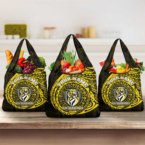 Personalized Richmond Tigers Polynesian Grocery Bag Tribal Chest and Sleeve Tattoo Heritage Warrior