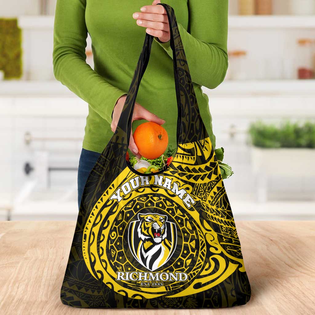 Personalized Richmond Tigers Polynesian Grocery Bag Tribal Chest and Sleeve Tattoo Heritage Warrior