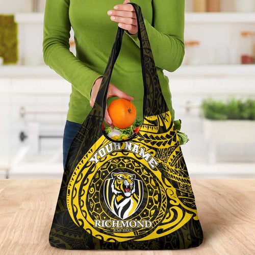 Personalized Richmond Tigers Polynesian Grocery Bag Tribal Chest and Sleeve Tattoo Heritage Warrior