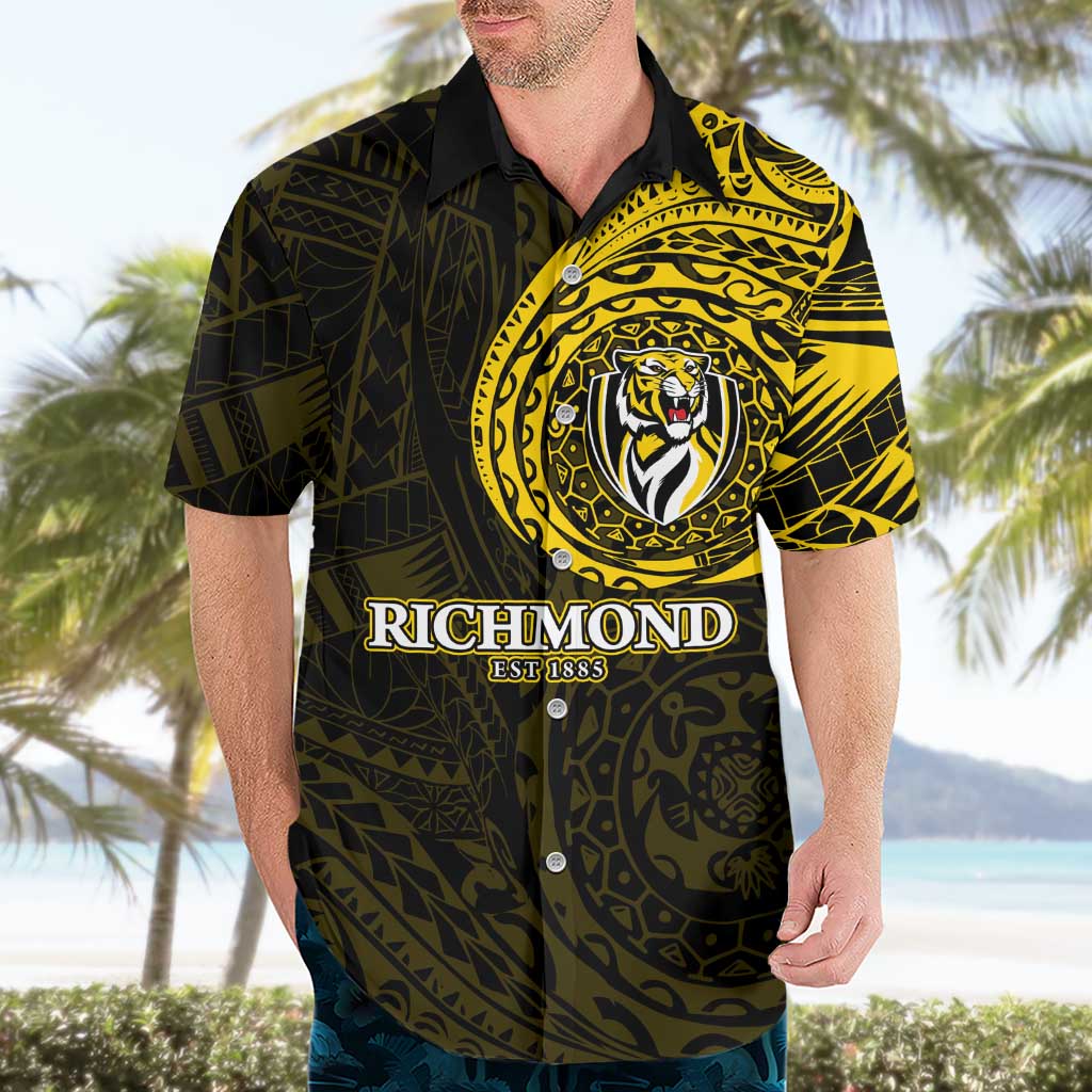 Personalized Richmond Tigers Polynesian Hawaiian Shirt Tribal Chest and Sleeve Tattoo Heritage Warrior