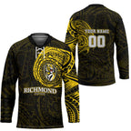 Personalized Richmond Tigers Polynesian Hockey Jersey Tribal Chest and Sleeve Tattoo Heritage Warrior