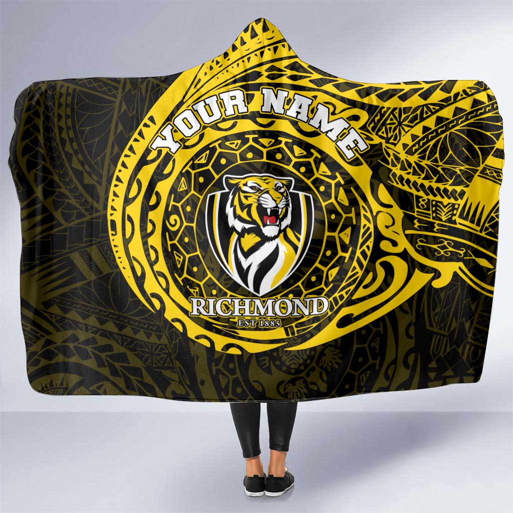 Personalized Richmond Tigers Polynesian Hooded Blanket Tribal Chest and Sleeve Tattoo Heritage Warrior