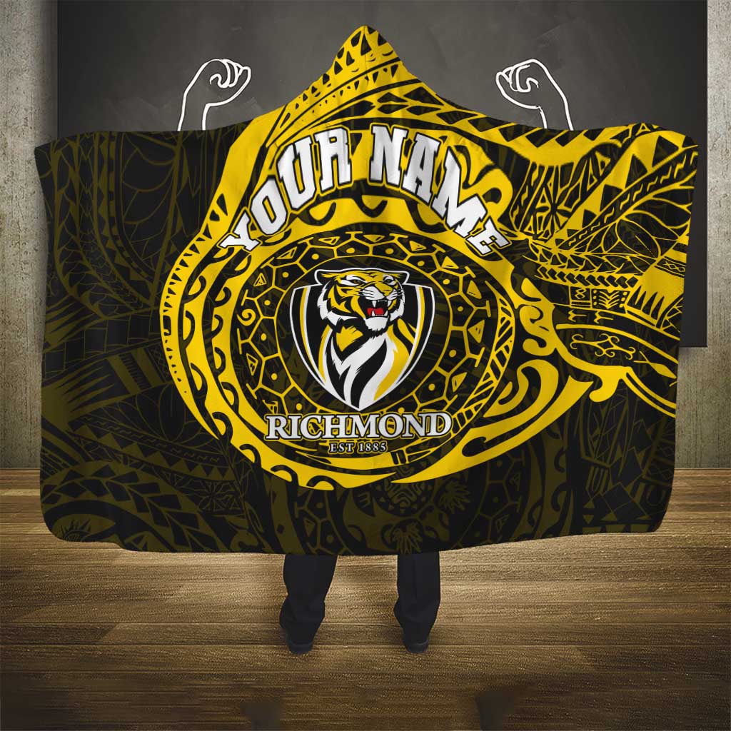 Personalized Richmond Tigers Polynesian Hooded Blanket Tribal Chest and Sleeve Tattoo Heritage Warrior