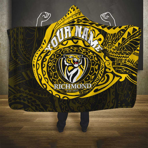Personalized Richmond Tigers Polynesian Hooded Blanket Tribal Chest and Sleeve Tattoo Heritage Warrior