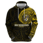 Personalized Richmond Tigers Polynesian Hoodie Tribal Chest and Sleeve Tattoo Heritage Warrior