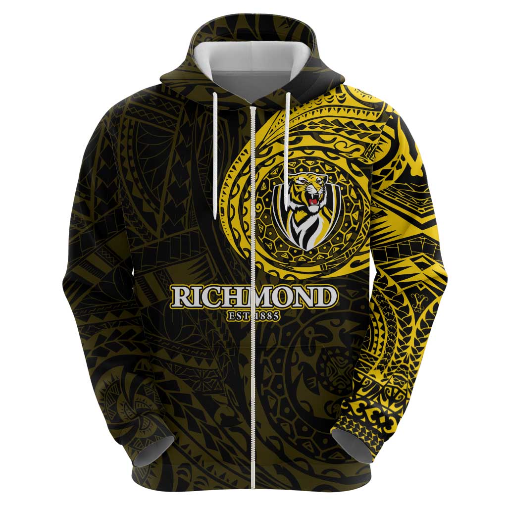 Personalized Richmond Tigers Polynesian Hoodie Tribal Chest and Sleeve Tattoo Heritage Warrior