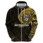 Personalized Richmond Tigers Polynesian Hoodie Tribal Chest and Sleeve Tattoo Heritage Warrior