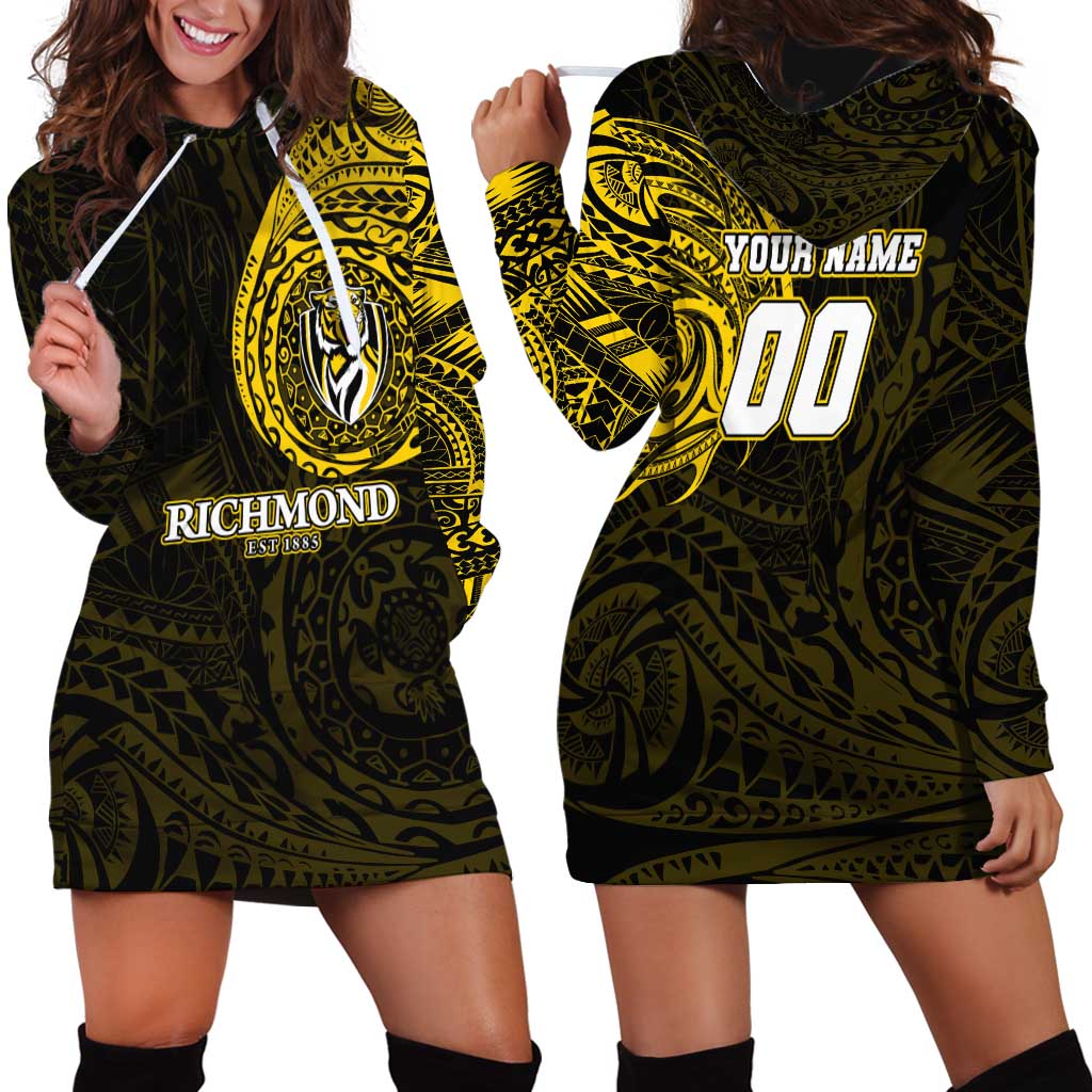 Personalized Richmond Tigers Polynesian Hoodie Dress Tribal Chest and Sleeve Tattoo Heritage Warrior