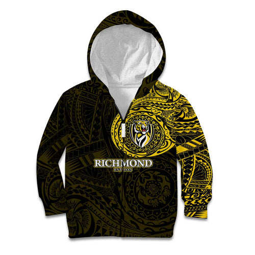 Personalized Richmond Tigers Polynesian Kid Hoodie Tribal Chest and Sleeve Tattoo Heritage Warrior