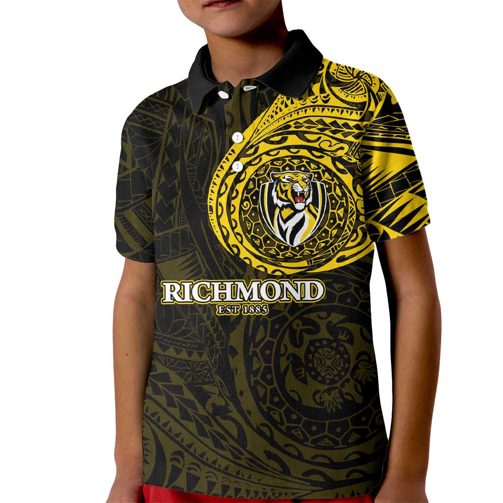 Personalized Richmond Tigers Polynesian Kid Polo Shirt Tribal Chest and Sleeve Tattoo Heritage Warrior