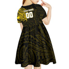 Personalized Richmond Tigers Polynesian Kid Short Sleeve Dress Tribal Chest and Sleeve Tattoo Heritage Warrior