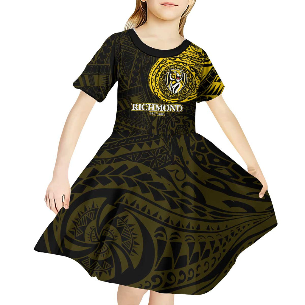 Personalized Richmond Tigers Polynesian Kid Short Sleeve Dress Tribal Chest and Sleeve Tattoo Heritage Warrior