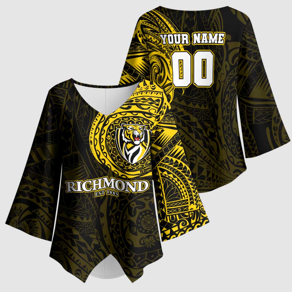 Personalized Richmond Tigers Polynesian Kimono Sleeve Blouse Tribal Chest and Sleeve Tattoo Heritage Warrior