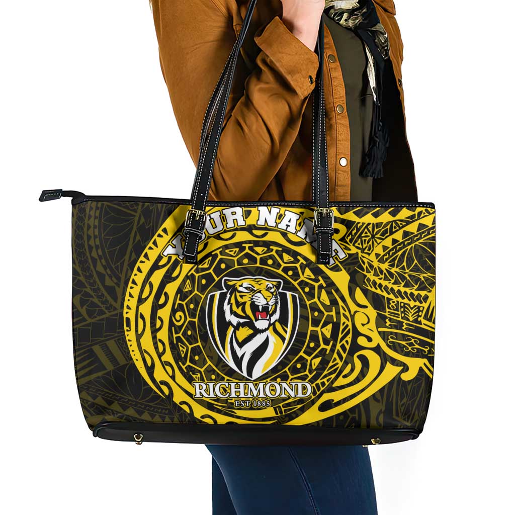 Personalized Richmond Tigers Polynesian Leather Tote Bag Tribal Chest and Sleeve Tattoo Heritage Warrior