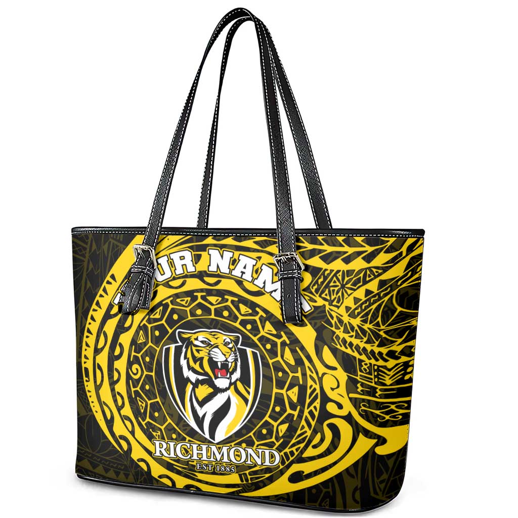 Personalized Richmond Tigers Polynesian Leather Tote Bag Tribal Chest and Sleeve Tattoo Heritage Warrior