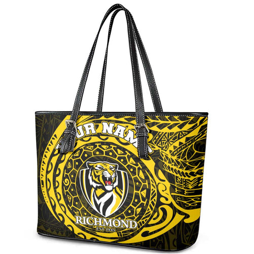Personalized Richmond Tigers Polynesian Leather Tote Bag Tribal Chest and Sleeve Tattoo Heritage Warrior