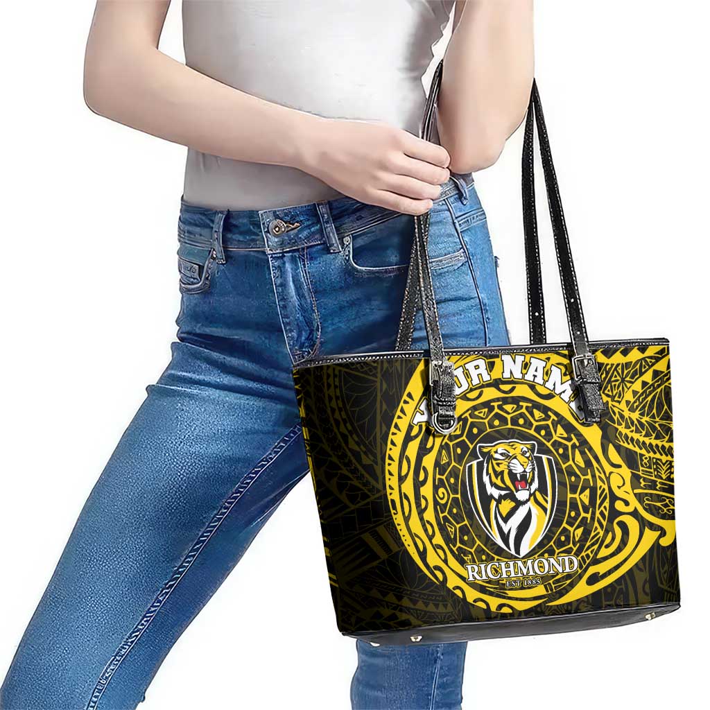 Personalized Richmond Tigers Polynesian Leather Tote Bag Tribal Chest and Sleeve Tattoo Heritage Warrior