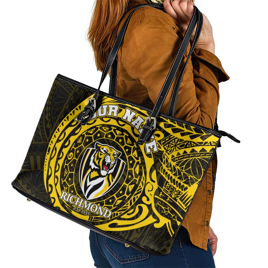 Personalized Richmond Tigers Polynesian Leather Tote Bag Tribal Chest and Sleeve Tattoo Heritage Warrior