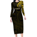 Personalized Richmond Tigers Polynesian Long Sleeve Bodycon Dress Tribal Chest and Sleeve Tattoo Heritage Warrior